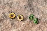 Sunflower & Leaf Stud Earrings