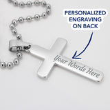 Beautiful White Gold Finish Cross Necklace (Military Chain)