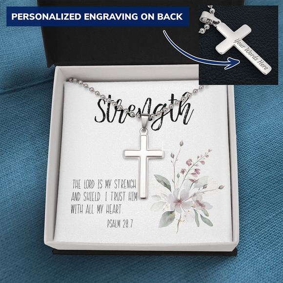 Beautiful White Gold Finish Cross Necklace (Military Chain)