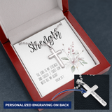 Beautiful White Gold Finish Cross Necklace (Military Chain)